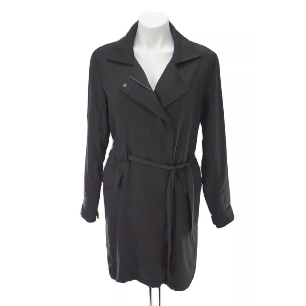 New John + Jenn Full Zip Black Tie Collared Jacket